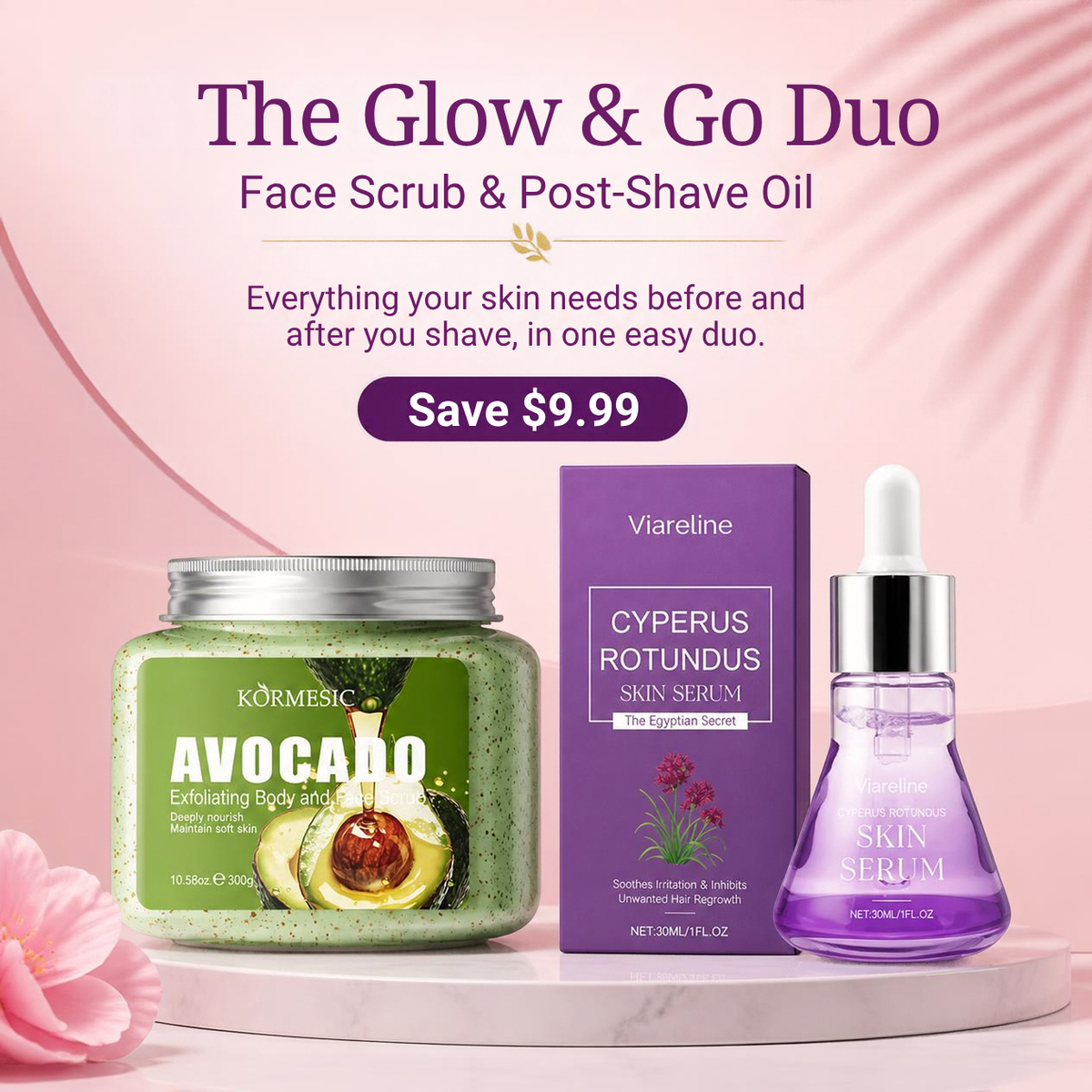 The Glow & Go Duo – Face Scrub & Post-Shave Oil