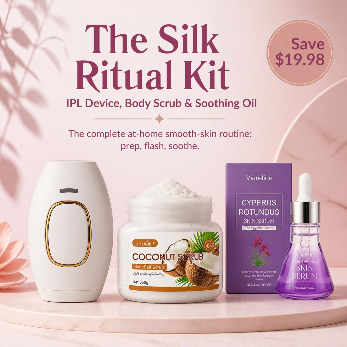 The Silk Ritual Kit – IPL Device, Body Scrub & Soothing Oil